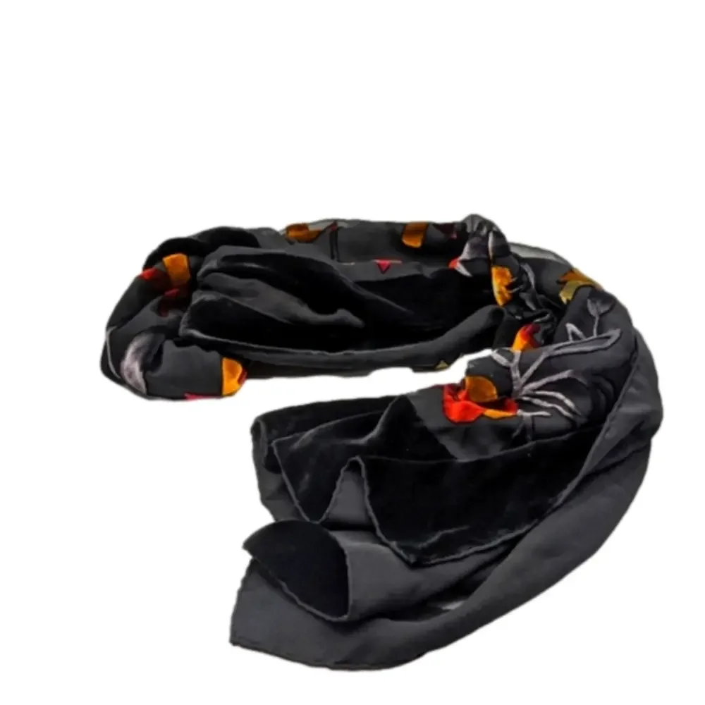 Black Velvet Floral Silk Scarf